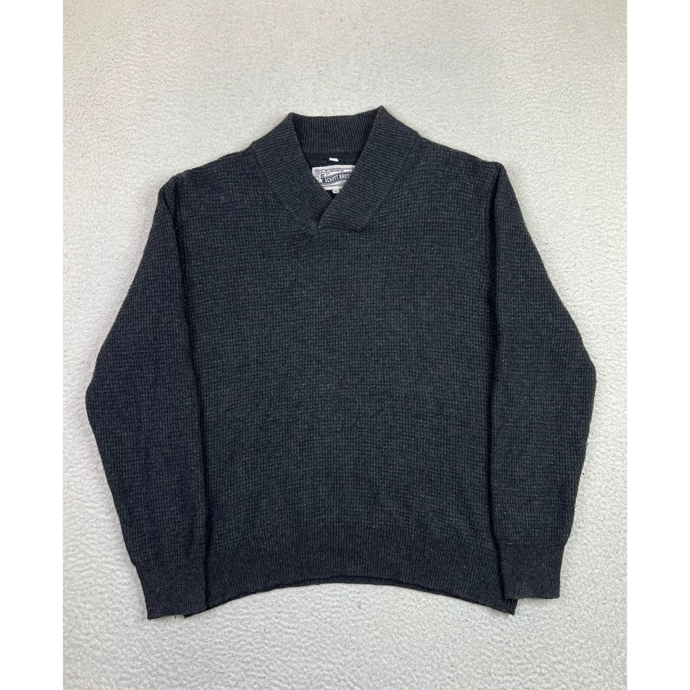 Schott Bros. Sweater Mens XL Gray Wool Nylon Waffle V-Neck Pullover Casual